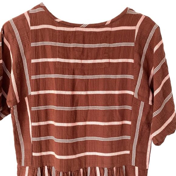 Ace & Jig Brown Cream Pink Stripe Dress with Metallic Accent size small pockets - Picture 6 of 8